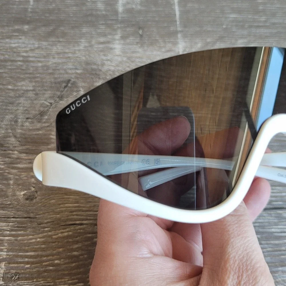 New GUCCI GG1650S White Grey 99mm Shield Sunglasses One Size